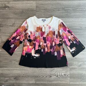 JM Collection Women’s Petite Small Abstract Blouse Gold Hardware Cut Out Sleeve
